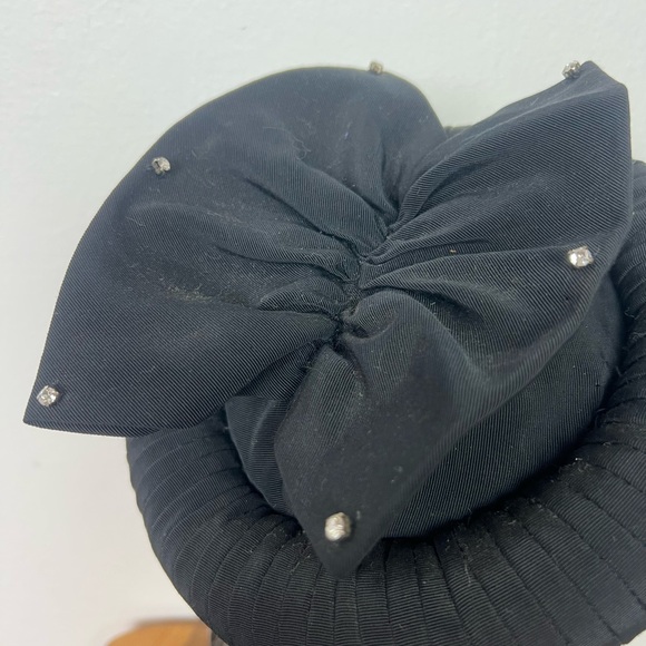 1940’s Vintage Black Faille Rhinestone Butterfly Women's Tilt Beret Cocktail Hat - Picture 11 of 16